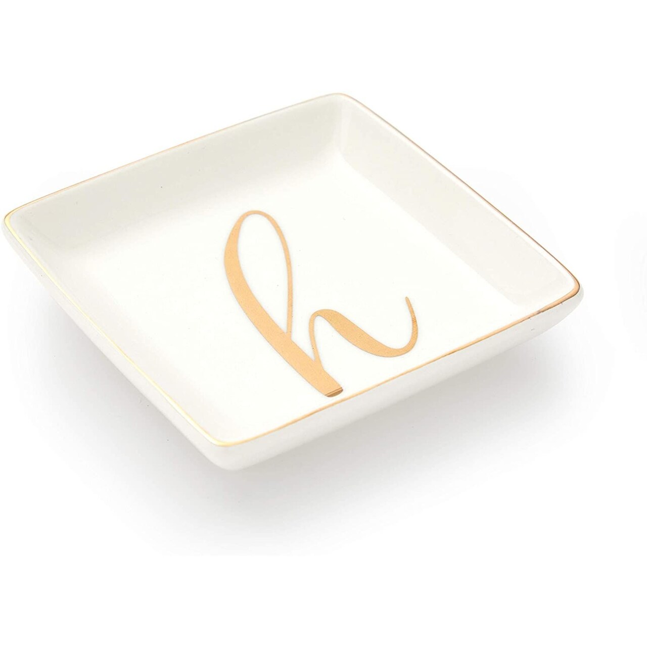 Letter H Ceramic Trinket Tray, Monogram Initials Jewelry Dish (4 x 4 Inches)
